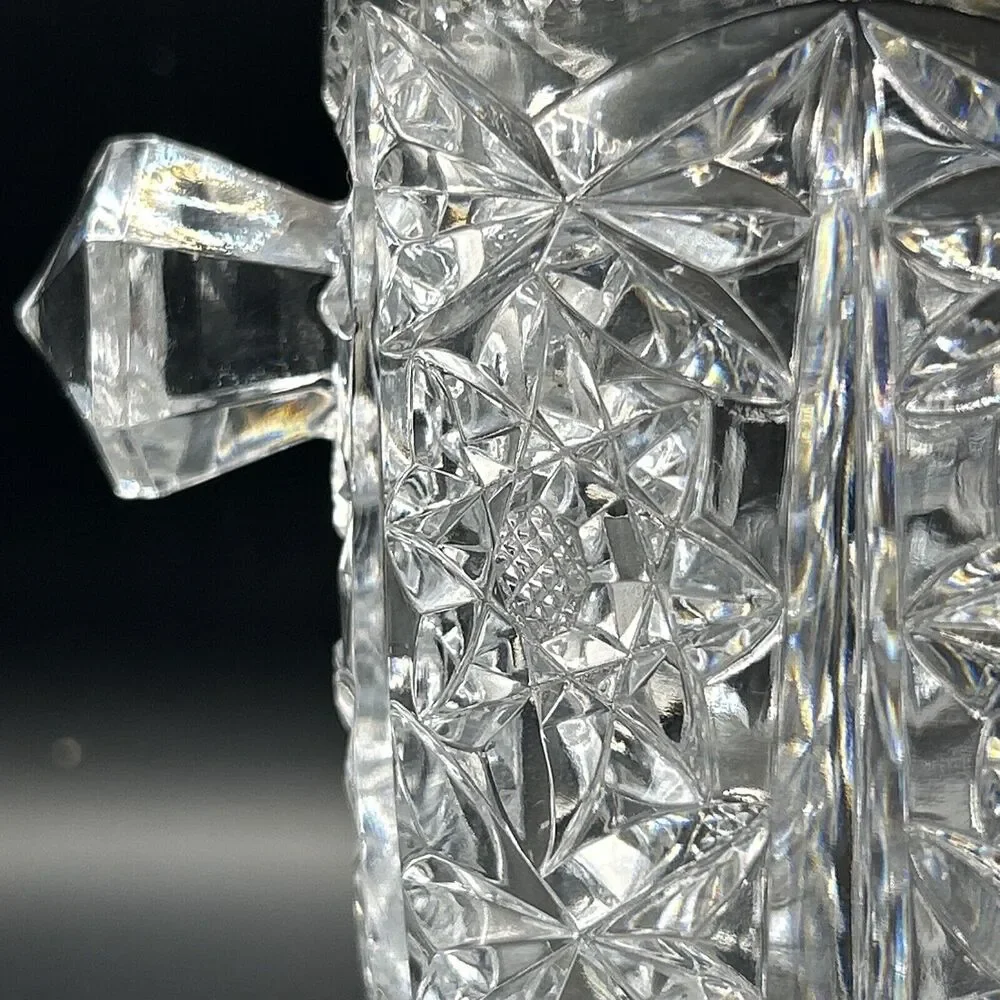 Ice Bucket Crystal Clear Glass w/Saw Tooth Edges & Knob Handles Vintage - Picture 4 of 9